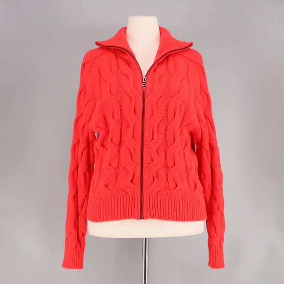 NWT ANN TAYLOR Zip-Up Cable Sweater Jacket Vibrant Red Size L - Picture 4 of 12
